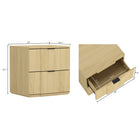 Manhattan Comfort Clive 22" Mid-Century Modern 2-Drawer Nightstand - Natural and Black-Sculpted drawer fronts feature vertical curves that create a rhythmic, dimensional surface