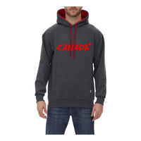 Cool Canuck Hoody - Grey with Red Canada Embroidery - L-Double-needle stitched, 2 x 1 ribbed collar, cuffs and waistband