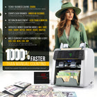 Kolibri Signature V2 Mixed Denomination 2-Pocket Currency Counter (CAD/USD) with Advanced Counterfeit Detection-Gris