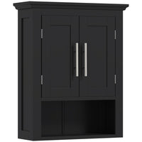 kleankin Bathroom Wall Cabinet with Shelf - Black-Wall-mounted design is space-saving