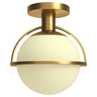 Hudson&Canal Cieonna 9.25" Wide Semi Flush Mount with Glass Shade - Antique Brass/White-Paired with a white globe glass shade