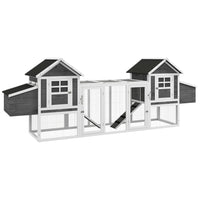 PawHut 123" Extra Large Chicken Coop Wooden Poultry House - Grey-Bilateral symmetry design features roomy space for chickens 