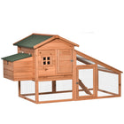 PawHut 69" Wooden Hen House with Run, Nesting Box and Tray - Yellow-Quality fir wood construction with elevated house, nesting box, run, ramp, and doors 