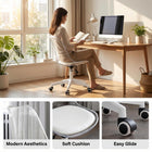 Homy Casa Modern Transparent Backrest Swivel Task Chair with White PU Leather Seat-Smooth rolling casters for quiet and easy mobility