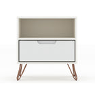 Manhattan Comfort Rockefeller 20.08" Mid-Century Modern 1-Drawer Nightstand 2-Piece Set - White-11 Lb. Capacity per Shelf and Drawer