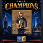 Frameworth New York Knicks 2026 Champions: Jalen Brunson Trophies PhotoGlass Framed Photo - 18" W x 22" H - Gold-Framed photoglass display: Jalen Brunson PhotoGlass Frame New York Knicks 2026 Championship and MVP Trophies Gold Celebration Design for New York Knicks fans and collectors