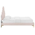 Modway Gwyneth Tufted Performance Velvet Full Platform Bed with Gold Metal Legs - Pink-Stain-Resistant Performance Velvet