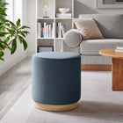 Modway Tilden 16" Round Performance Velvet Upholstered Ottoman - Cadet Blue/Natural-Dense Foam Padding