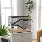 PawHut Cage with Glass Basin for Small Hamsters - Black-Includes a running wheel, hut, water bottle, food bowl, ramps and platforms