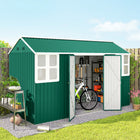 Outsunny Metal Garden Storage Shed with Lockable Door - 12' x 5.5' - Green-Great for storing tools, bicycles, mobility scooters, or garden bins
