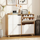 HOMCOM Shoe Cabinet with 4 Flip Drawers - Natural Wood-Four flip drawers with adjustable shelves fit different shoe types and sizes
