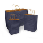 Eddie's 100% Recycled Kraft Shopper Paper Bag - 16" L x 6" W x 12" D - Navy - 100 Pack-100% recycled with at least 95% post-consumer fibres.