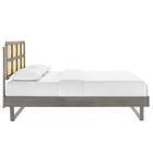 Modway Sidney Cane and Wood Queen Platform Bed with Angular Legs - Grey-Wood, MDF, and Veneer Construction