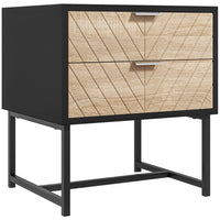 HOMCOM Modern Bedside Table with 2 Drawers and Metal Base - Black-2 drawers provide storage space for your sundries