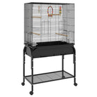 PawHut 51" H Bird Cage with Rolling Stand and Toys - Black-Spacious living area and 1.1 cm bar spacing, for finches, lovebirds, canaries, budgies, parakeets and more 