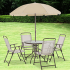 Outsunny 6 Pieces Patio Dining Set with Umbrella Round Table Folding Chairs - Cream White-Face hole allows you to face down comfortably while sunbathing
