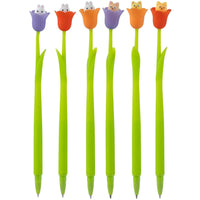 Merangue Animal Bloom Pen-Cute tulip-shaped pens with animal characters peeking from the top