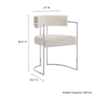 Modway Huron Curved Back Fabric and Metal Dining Accent Chair - Silver/Cream-Padded Seat and Backrest