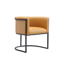 Manhattan Comfort Cosmopolitan 24" Mid-Century Modern Faux Leather Upholstered Dining Chair - Saddle and Black-Modern Dining Chair Perfect for Dining and Accent Living Room Use
