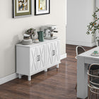 HOMCOM 47.2" L Buffet Cabinet with 4 Barn Doors and 2 Adjustable Shelves - White-Crafted from painting MDF frame, easy to maintain