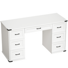 HOMCOM 55" Farmhouse Executive Desk with Drawers - White Wood Grain-Expansive 55.1" x 21.3" desktop fits dual monitors and working supplies