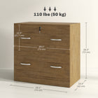 Vinsetto 2-Drawer Lateral Filing Cabinet with Lock - Light Brown-Metal handles, easy to open and close