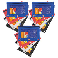 BAZIC Products 3-Ring Pencil Pouch with Clear Window - Assorted - 12 Pack-Portable: Made of durable 600D polyester - scratch resist. Features reinforced 3 ring holed on bags to place in binders