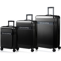 Champs Onyx II 3 Piece Luggage Set - Black-Easy-access front pocket. . Padded interior laptop compartment fits up to a 15.6" laptop, with a dedicated tablet sleeve for added protection. Multiple storage pockets keep your phone, chargers, cables, boarding pass, passport, sunglasses, and documents neatly organized.. Wide-opening front pocket provides easy and full accessibility to your essentials.. Built-in key clip keeps your keys secure and within reach
