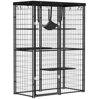 PawHut Outdoor Catio Cat Enclosure with Cover and Platforms - Black-Spacious 6 sq. ft (0.59 ㎡) living area comfortably fits 1-3 cats up to 11 lbs. (5 kg) 