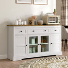 HOMCOM 55.1" L Sideboard Buffet Cabinet with Storage and 3 Drawers - White-Transparent glass on middle entrywaycabinet door displays contents