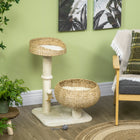 PawHut 28" Cat Tree with Scratching Post and Two Beds - Beige-Elevated nap spot appeals to the love of heights 