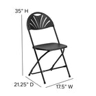 Flash Furniture HERCULES Series Plastic Fan Back Folding Chair - Black-Black Powder Coated Frame Finish