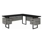 Monarch Specialties 7617 70" Computer Desk - Black/ Concrete/ Black Metal/L/R-L-shaped computer desk with 3 storage drawers featuring thick-panel construction and 3 sturdy metal legs in a black finish