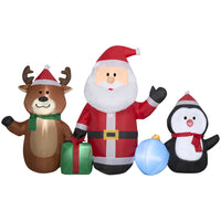 GEMMY Airblown Inflatable Christmas Santa/Reindeer/Penguin Collection Scene - 53" x 90"-Lights up with energy-efficient LED light