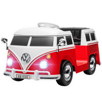 Qaba Lisensed Volkswagen T1 12V Kids Ride on Car - Red-This officially licensed VW T1 camper van offers a cool retro look 