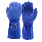 Atlas Full PVC Coating Extra Rough Finish 12" Gauntlet Glove - Cotton Liner - Blue - XLarge-Seamless knit cotton liner