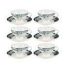 Casa Domani Rosetta Antique Teacup & Saucer - 200ml - Blue - 6 Pack-Made of Porcelain with decals to enhance intricate detailing.