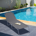 Outsunny Folding Outdoor Lounge Chair for Patio - Garden - Poolside - Grey-Full reclining with adjustable backrest positions and footrest positions