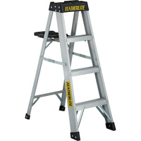 Featherlite Industrial Heavy-Duty Aluminum Stepladders (3400 Series), 4'-Super tough copolymer top for strength and durability