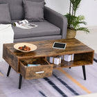 HOMCOM Coffee Table with Storage and Drawer - Rustic Brown-Quality particle board ensures its high stability