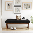 Modway Lyra 47" Boucle Upholstered Bench - Black-Rubberwood Legs
