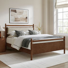 Modway Leni King Size Wood Platform Bed Frame - Walnut Heathered Ivory-Heathered Fabric Pillow