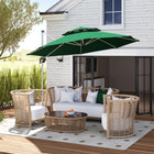 Outsunny 10' Cantilever Patio Umbrella with 360° Rotation & Adjustable Height, Cross Base, Crank and Tilt - Dark Green-UPF30+ fabric blocks UV rays and retains colour vibrancy