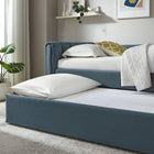 Modway Veyla Channel Tufted Performance Velvet Twin Daybed with Trundle - Cadet Blue-Wood Slat Support System