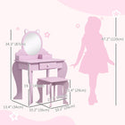 Qaba Kids Vanity Table with Mirror & Stool - Cat Design - Pink-Suitable for bedrooms, playrooms and nurseries 
