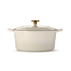 Tramontina 5.5 Qt Enameled Cast Iron Round Dutch Oven - Latte with Gold Stainless Steel Knob-Elegant and Resilient Design: Features a porcelain-enamel exterior with a sprayed finish for durability and a stylish touch to complement any kitchen