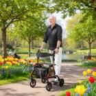 HOMCOM Foldable Rollator Walker with Seat - Red-Padded seat and backrest offer great comfort whenever you need to rest 