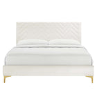 Modway Leah Chevron Tufted Performance Velvet Twin Platform Bed with Gold Metal Legs and Foot Caps - White-Assembly Required