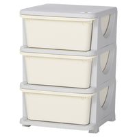 Qaba 3 Tier Kids Toy Organizer with 3 Plastic Storage Bins - Cream White-Rounded edges help prevent your kid from getting injured in case they fall 