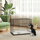 PawHut 30" L Folding Metal Dog Kennel with 2 Doors, Tray and Cushion - Black-Folds easily with a plastic handle for carrying 
